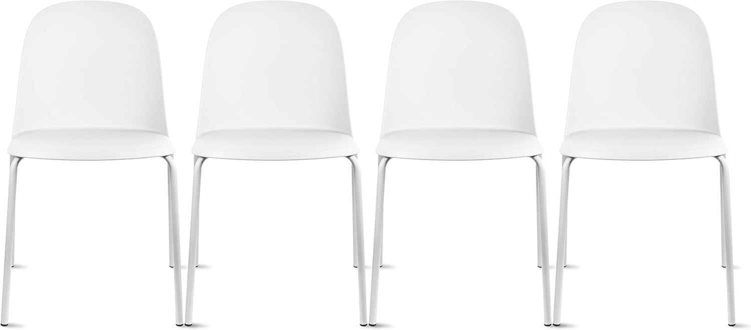 2xhome Juego de 4 sillas apilables contemporáneas modernas de comedor de cocina moldeadas de plástico sin brazos con parte trasera curvada forma