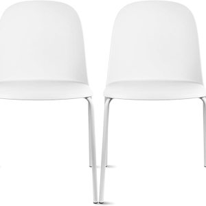 2xhome Juego de 4 sillas apilables contemporáneas modernas de comedor de cocina moldeadas de plástico sin brazos con parte trasera curvada forma 2xhome Juego de 4 sillas apilables contemporáneas modernas de comedor de cocina moldeadas de plástico sin brazos con parte trasera curvada forma