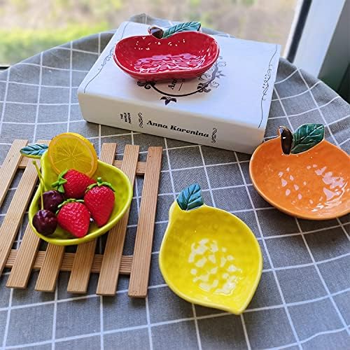 123Arts 4 platos de cerámica con forma de manzana para condimentos, platos de salsa y aperitivos