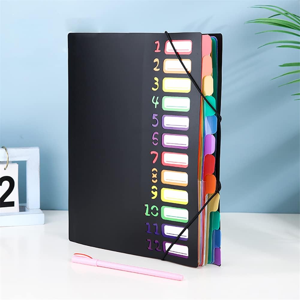 Carpeta organizadora de archivos expansible 24 bolsillos tamaño A4, carpeta de archivos de color con forro de arco iris de plástico, diseñada para