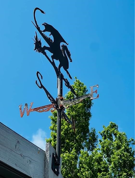 Dragon – Veleta para montaje en techo, techo de cobertizo de metal de 20 pulgadas de altura, adorno de dragón volador para exteriores, patio,
