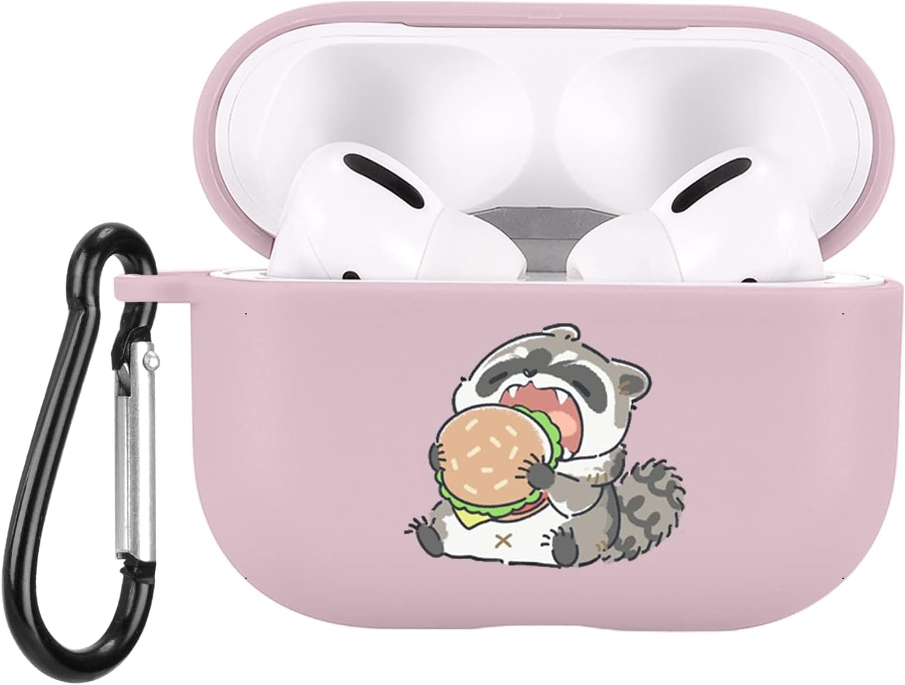 JOYLAND Cute Eat Raccoon Funda compatible con Airpods Pro Pink Soft TPU, soporta carga inalámbrica a prueba de golpes, funda protectora para Airpods