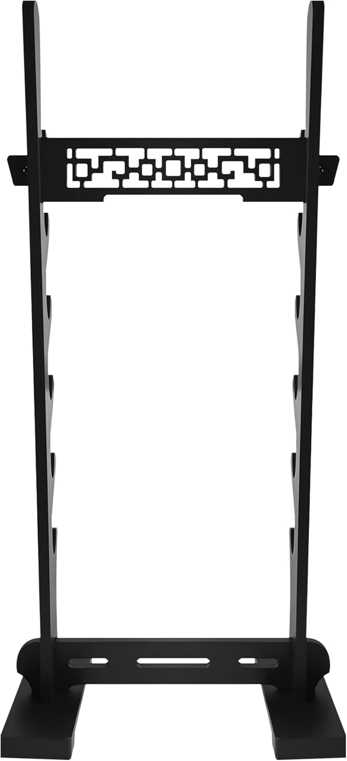 6 Tier Sword Stand Display Floor,Wood Katana Sword Holder,Black Samurai Sword Stand,Sturdy Sword Rack Floor Stand with Classic Hollow Out Pattern