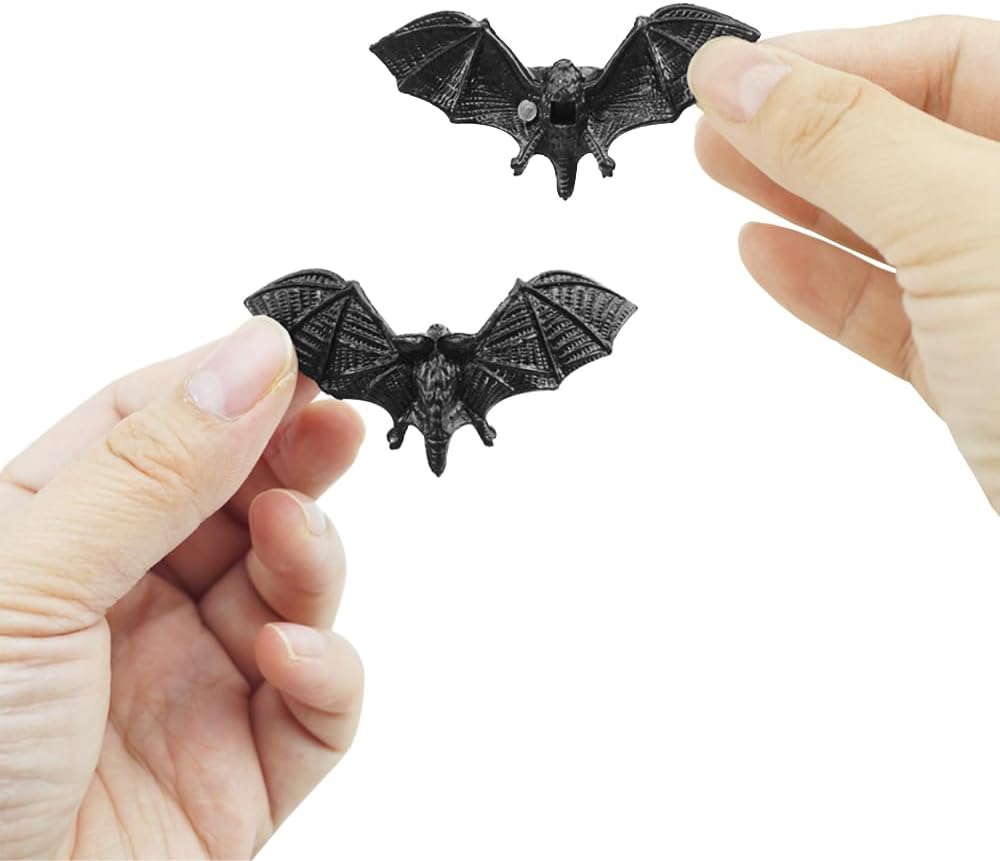 SaktopDeco Murciélagos negros para decoración de Halloween, mini murciélago 3D, juguete de plástico para fiesta, murciélagos artificiales para