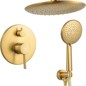 Casta Diva Sistema de ducha redondo de 9.5 pulgadas, cabezales de ducha de lluvia con rociador de mano, juego combinado de válvula desviadora de Casta Diva Sistema de ducha redondo de 9.5 pulgadas, cabezales de ducha de lluvia con rociador de mano, juego combinado de válvula desviadora de