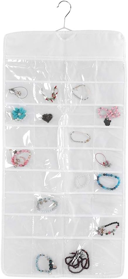 TOPINCN Organizador de joyas colgante de doble cara 72 rejillas de PVC transparente transparente colgar sobre la puerta bolsa de almacenamiento