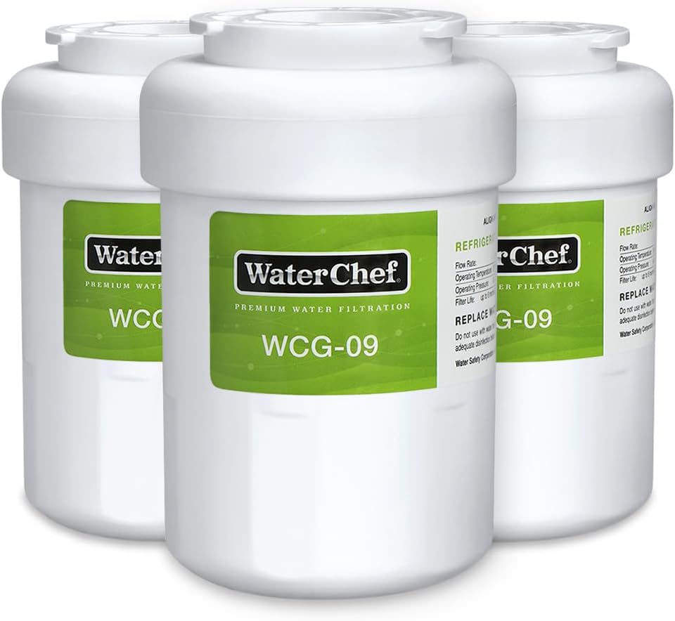 WaterChef MWF – Filtro de agua para refrigerador WCG-09 (paquete de 3) para GE MWF, GWF, MWFA, GWFA, GW06, Hotpoint HWF, HWFA, NSFANSI certificado
