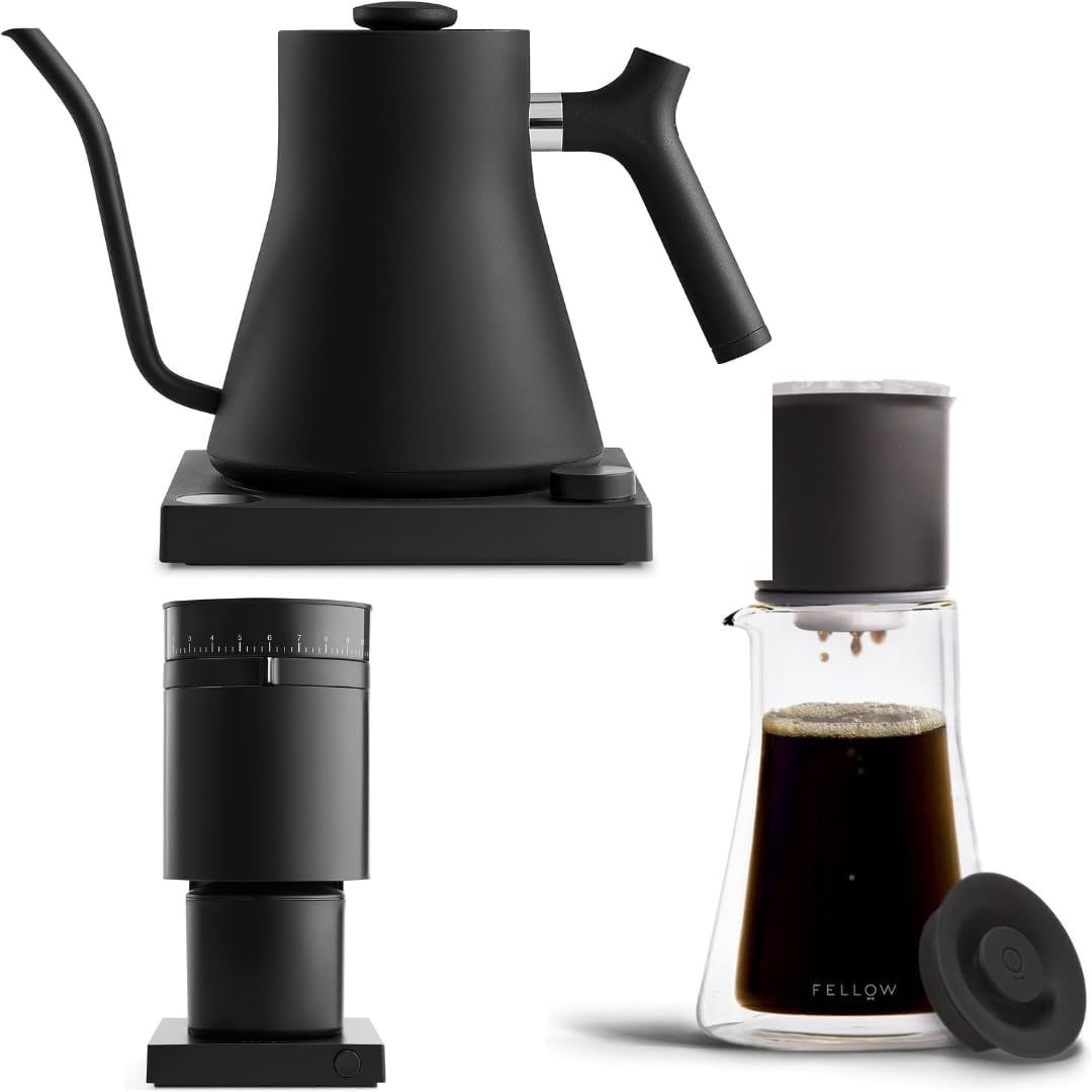 Fellow Stagg EKG – Hervidor eléctrico de cuello de cisne para amantes del café negro mate, set de cafetera para verter XF, molinillo de café cónico