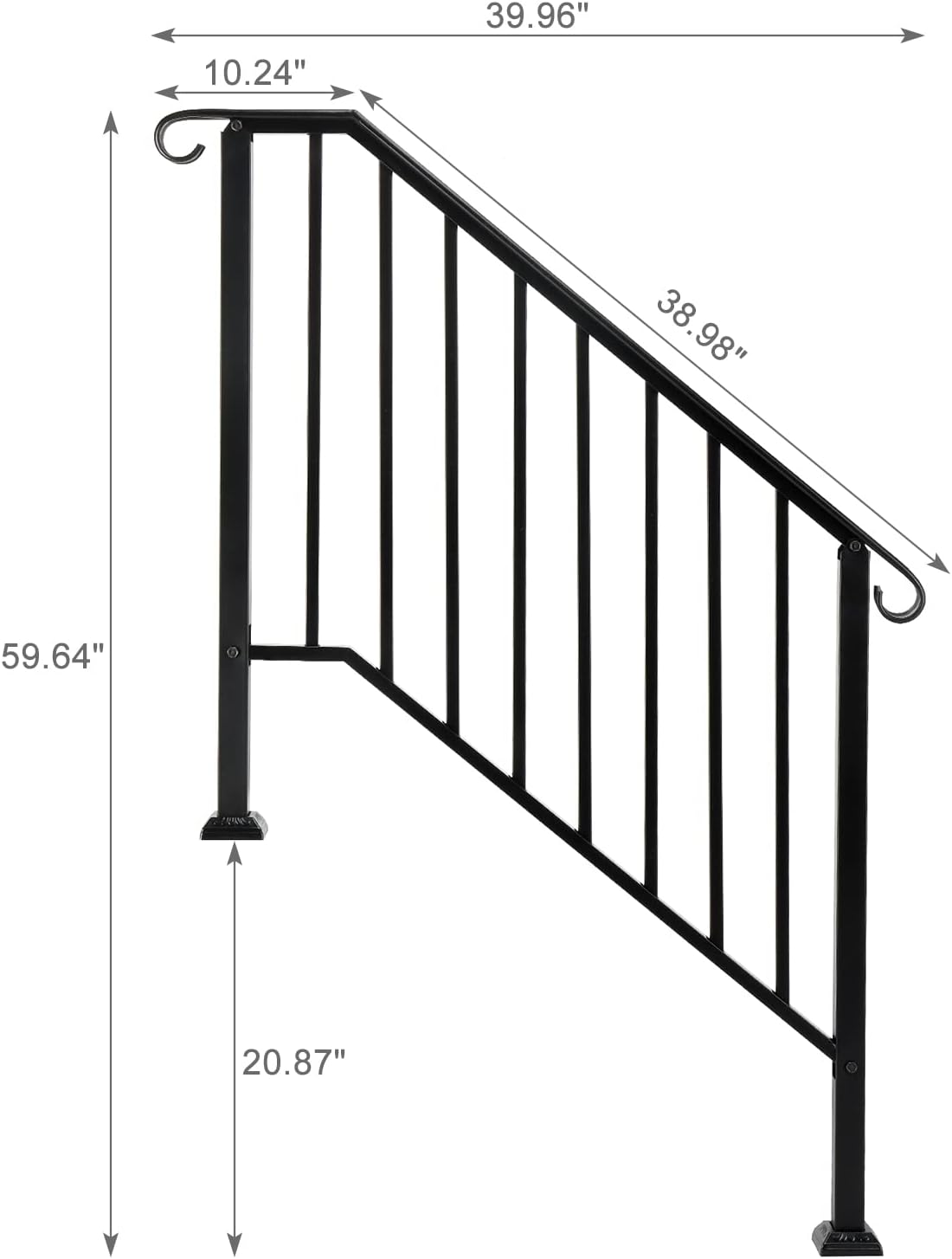 1 pasamanos para escalones al aire libre, pasamanos ajustables de hierro forjado de 3 a 4 escalones, pasamanos de metal para exteriores, con kit de