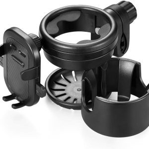 Portavasos para cochecito con soporte para teléfono, abrazadera giratoria de 360 grados para botella de agua, soporte universal 3 en 1 para Portavasos para cochecito con soporte para teléfono, abrazadera giratoria de 360 grados para botella de agua, soporte universal 3 en 1 para