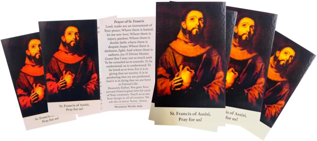 Westmon Works St Francis Holy Card Make Me An Instrument of Piece – Tarjetas de oración, juego de 10 unidades