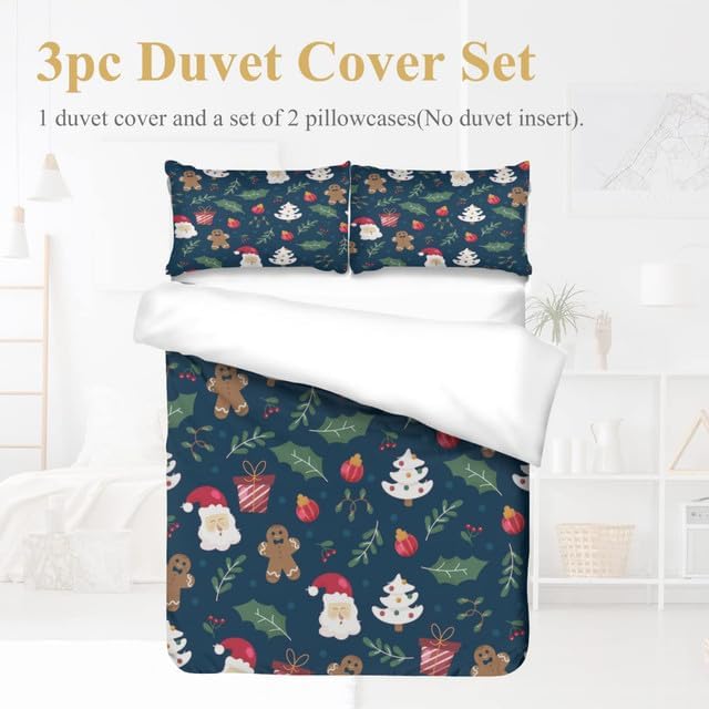 Bidesign Juego de funda de edredón tamaño matrimonial con temática navideña (diseño de cerezaárbol de Navidadcampana) para vacaciones (1 funda de