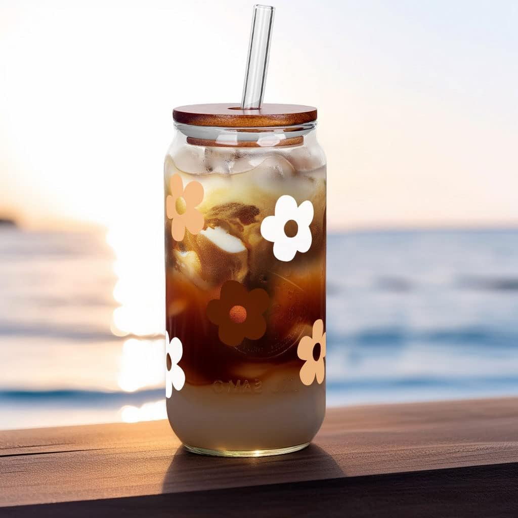 Vasos de vidrio con tapas y pajitas, vasos de vidrio en forma de lata, vasos de vidrio de 20 onzas, vasos para beber, vasos de café helado, vasos