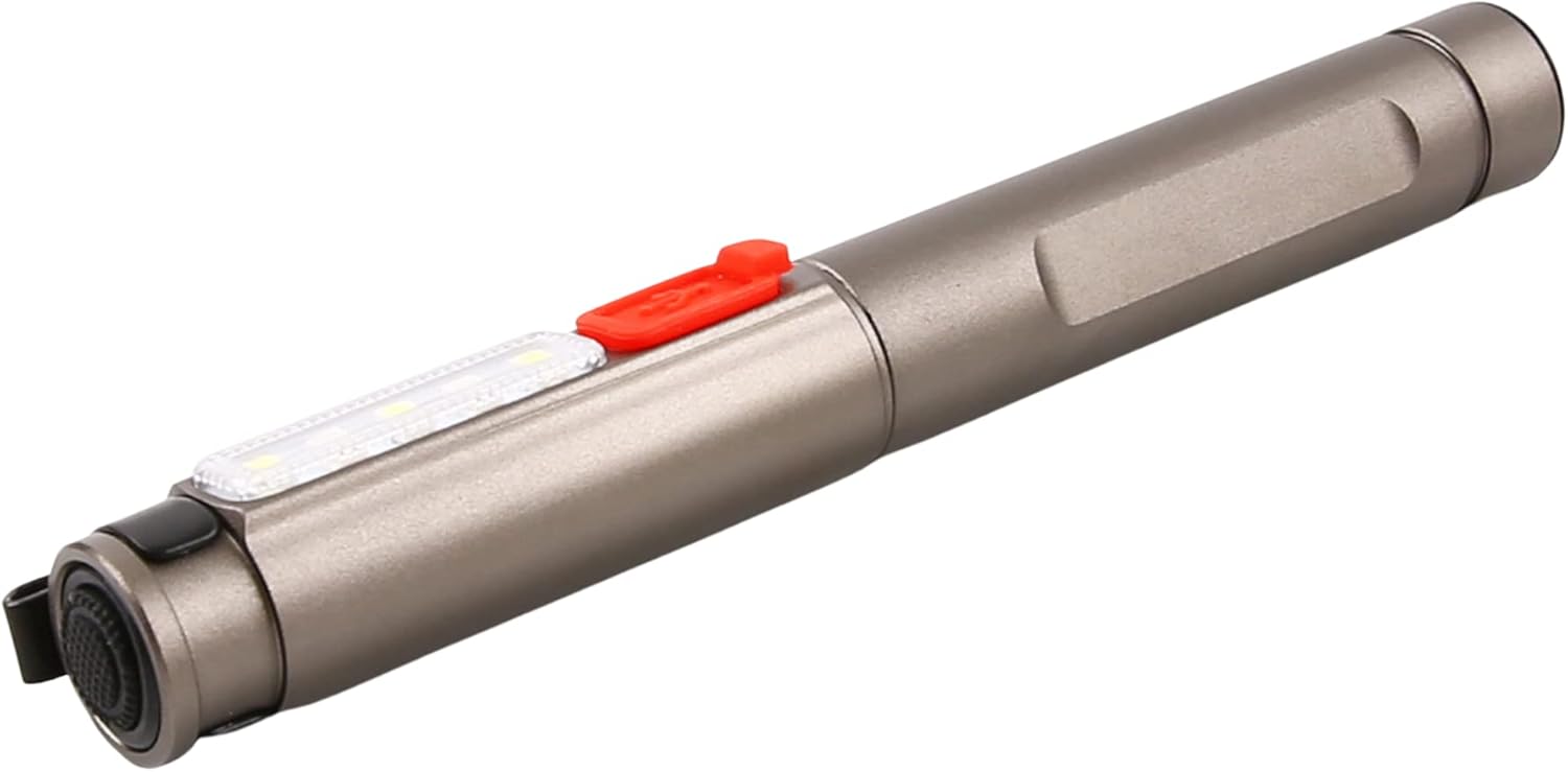 Linterna LED recargable, lámpara de inspección de bolsillo con luz blancaluz blanca cálidaluz UV y clip para emergencia, encontrar manchas de perro,