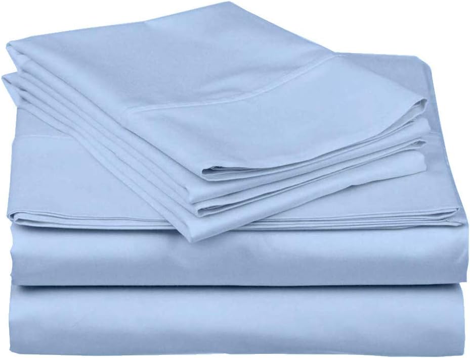 Juego de sábanas de algodón peinado, tamaño California King, color azul claro, 100 % algodón, sábanas de satén suave tamaño California King, juego