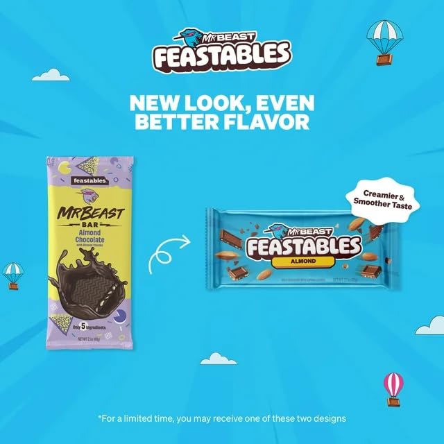 New Feastables Beast Bar – Barra de chocolate con leche con mantequilla de maní, chocolate con leche y almendras, chocolate con leche (3 barras)