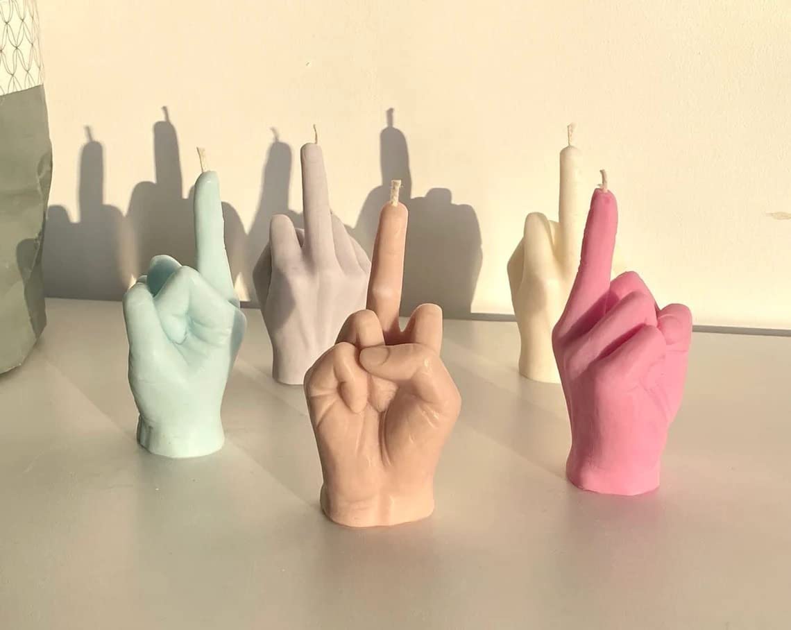 Middle Finger Candle, Homemade soy candle, Hand Fuck Candle, Teen Room Decor Candle, Funny Aeshetic Candle, Hippie Candle (Light Blue, GREEN TEA)