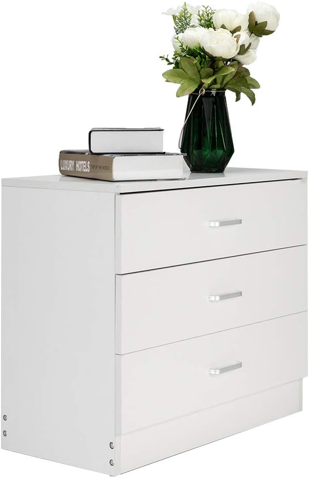 Cómoda moderna de 3 cajones, mesita de noche de madera con asas, armario de almacenamiento independiente para dormitorio, entrada, oficina, color