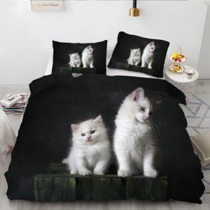 Juego de funda de edredón de gato de Ragdoll negro, tamaño Queen, con estampado de animales, funda de edredón de microfibra suave y 2 fundas de Juego de funda de edredón de gato de Ragdoll negro, tamaño Queen, con estampado de animales, funda de edredón de microfibra suave y 2 fundas de
