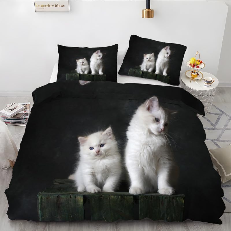 Funda de edredón negra de Ragdoll Cat California King con estampado de animales, funda de edredón de microfibra suave y 2 fundas de almohada de 20 x