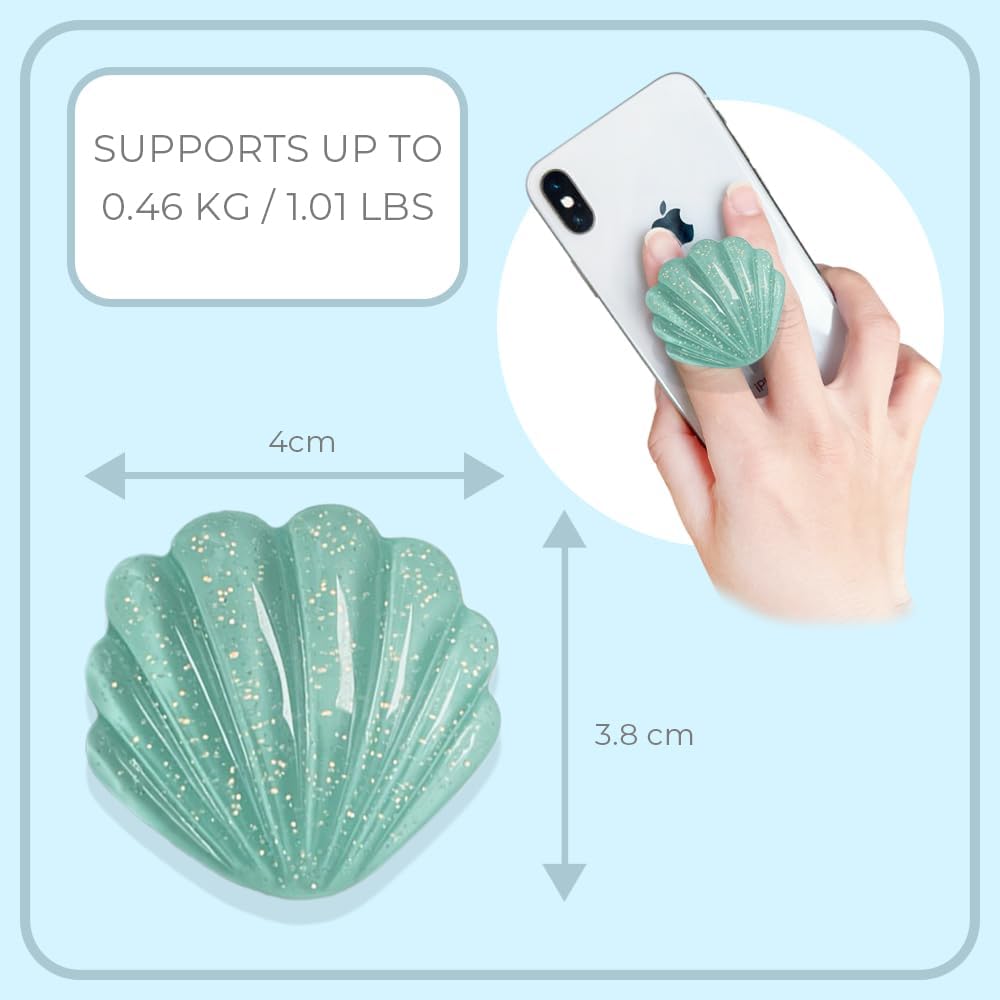 GRIPONG – Soporte plegable para teléfono móvil con forma de concha de mar con purpurina para teléfono inteligente, tableta, accesorio de teléfono