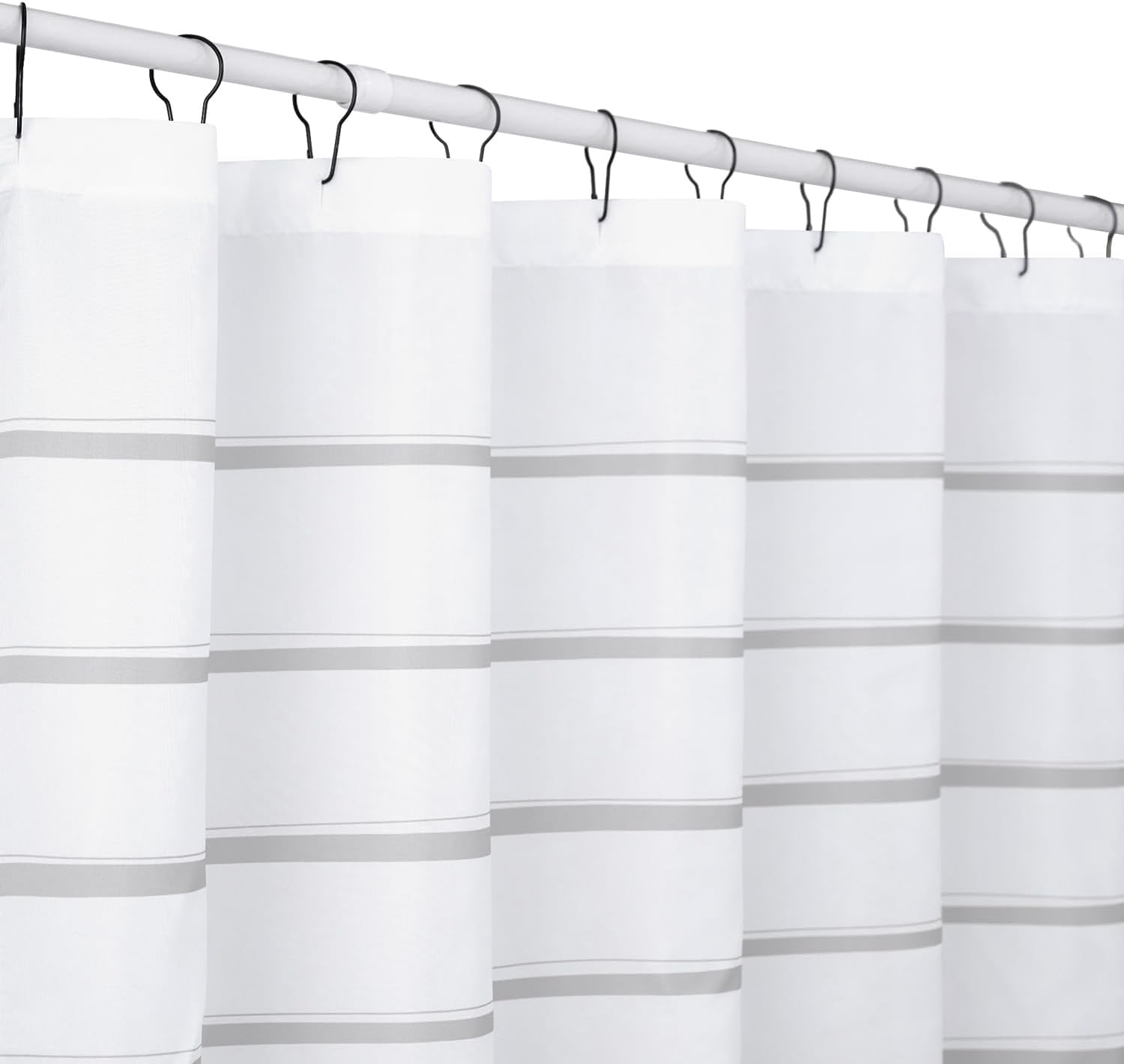 Lazzzy Cortina de ducha moderna a rayas grises y blancas para baño, juego de cortina de ducha de tela impermeable con ganchos, estilo hotel, lavable
