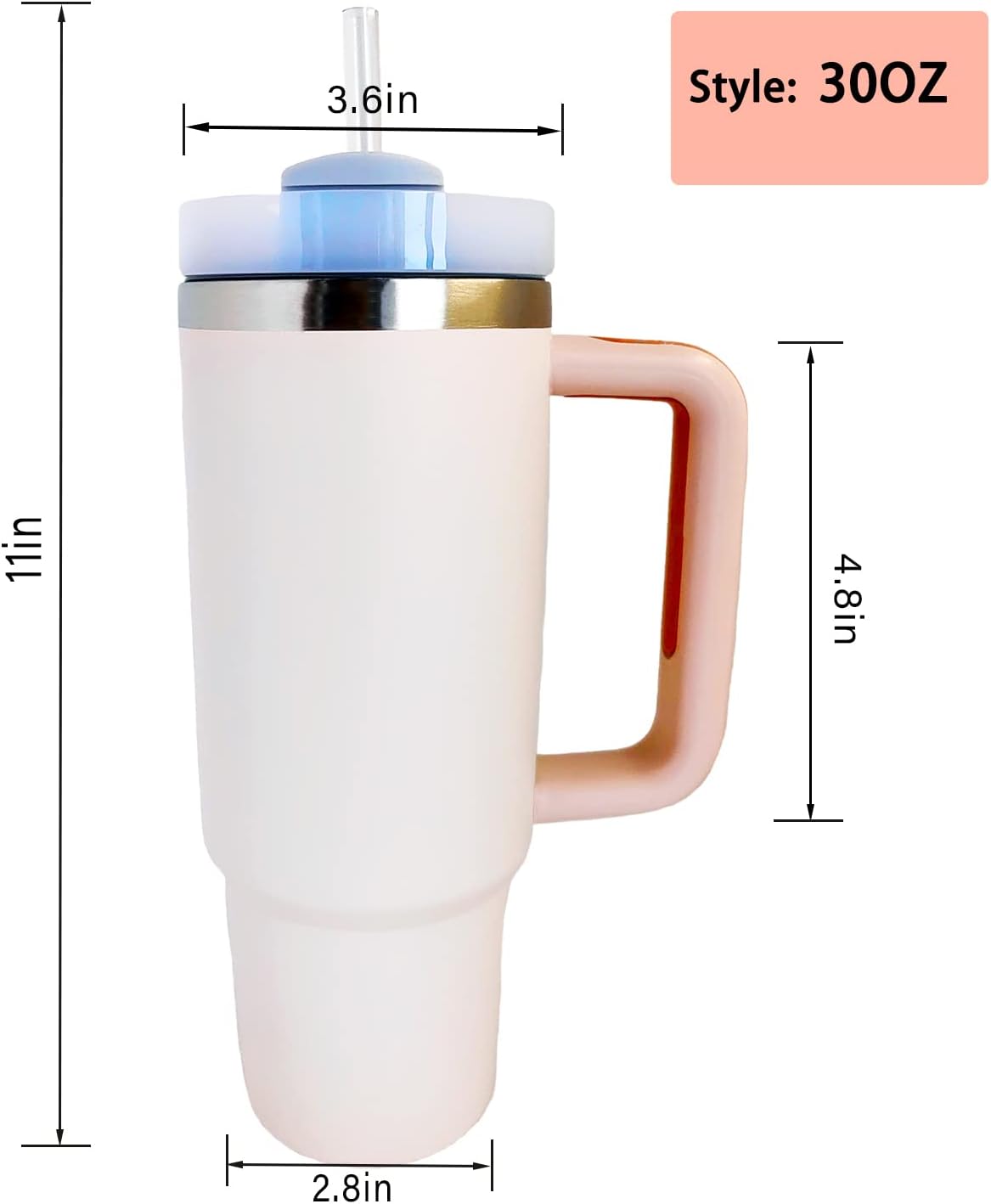 Vaso de 30 onzas con asa y tapa de popote para agua, vaso aislado de acero inoxidable sellado al vacío de doble pared, taza de viaje para bebidas