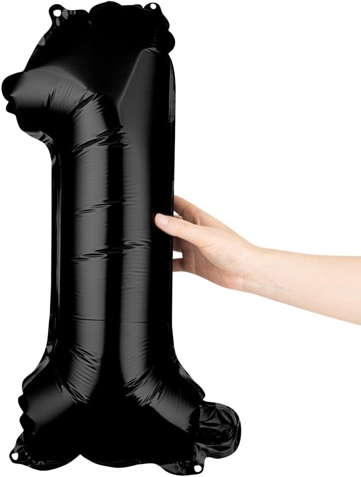 Balloonify – Globo de número de 16 pulgadas, 1 globo reutilizable para fiesta, número “1”, autosellante, globo metálico de Mylar negro, a prueba de