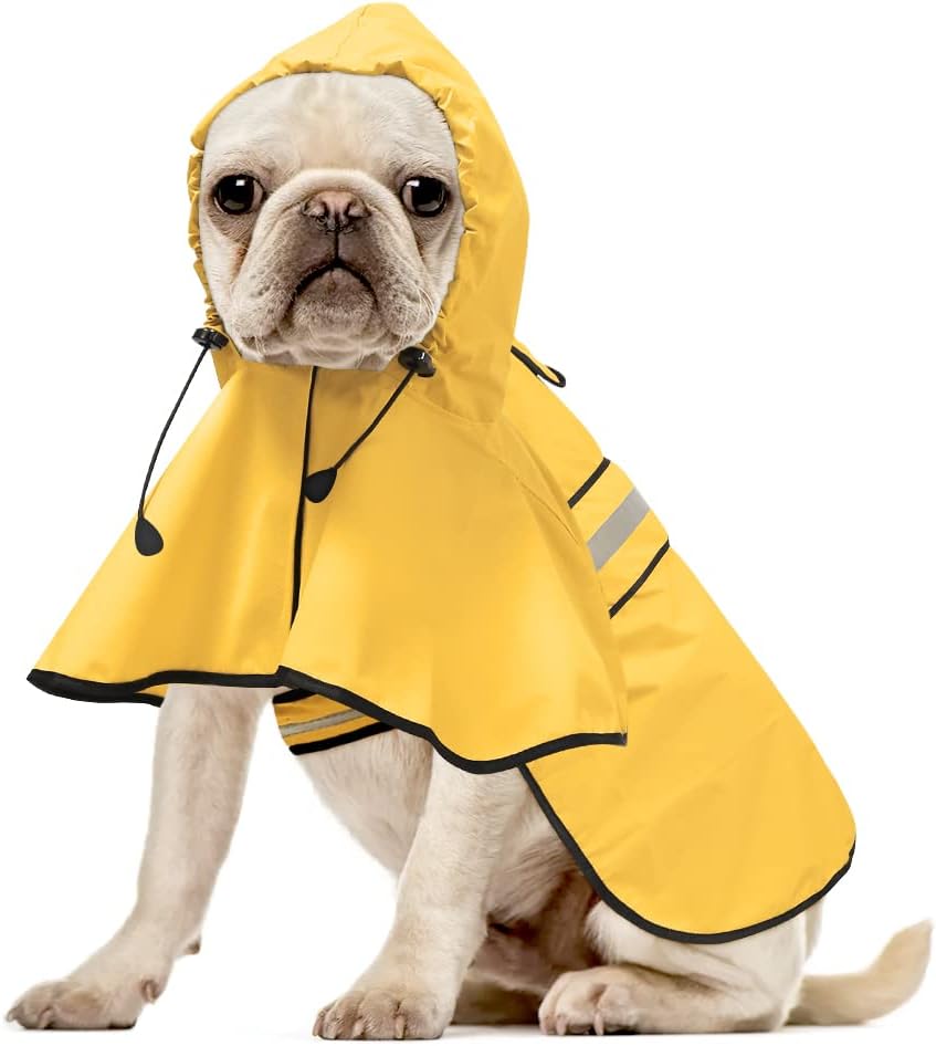 Impermeable reflectante para perros, impermeable ajustable para perros, poncho ligero con capucha para perros pequeños a X grandes (amarillo,