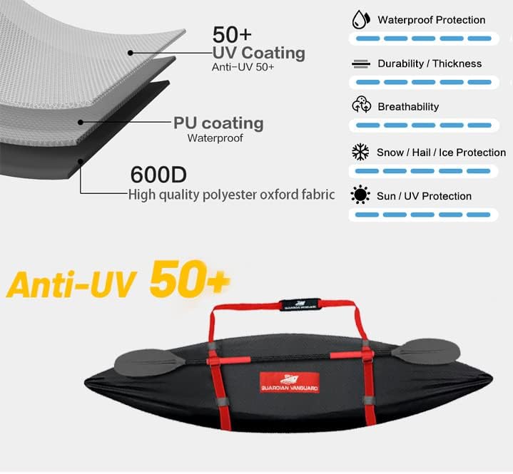 Guardian Vanguard Funda para kayak de 12 pies, 600D resistente 100% impermeable, cubierta contra el polvo, cubierta protectora contra el polvo,