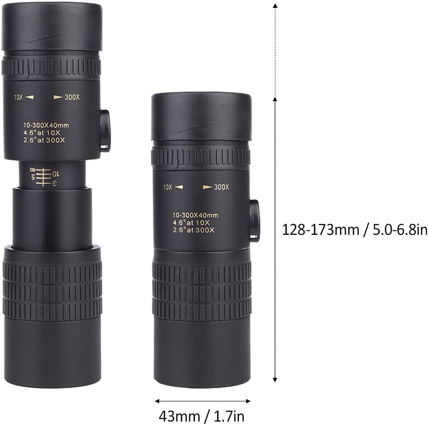 10-300X40mm BAK4 Prism Telescope Monocular Location Scope with Smart Phone Holder and Tripod for Adults Bird Watching Camping Hiking