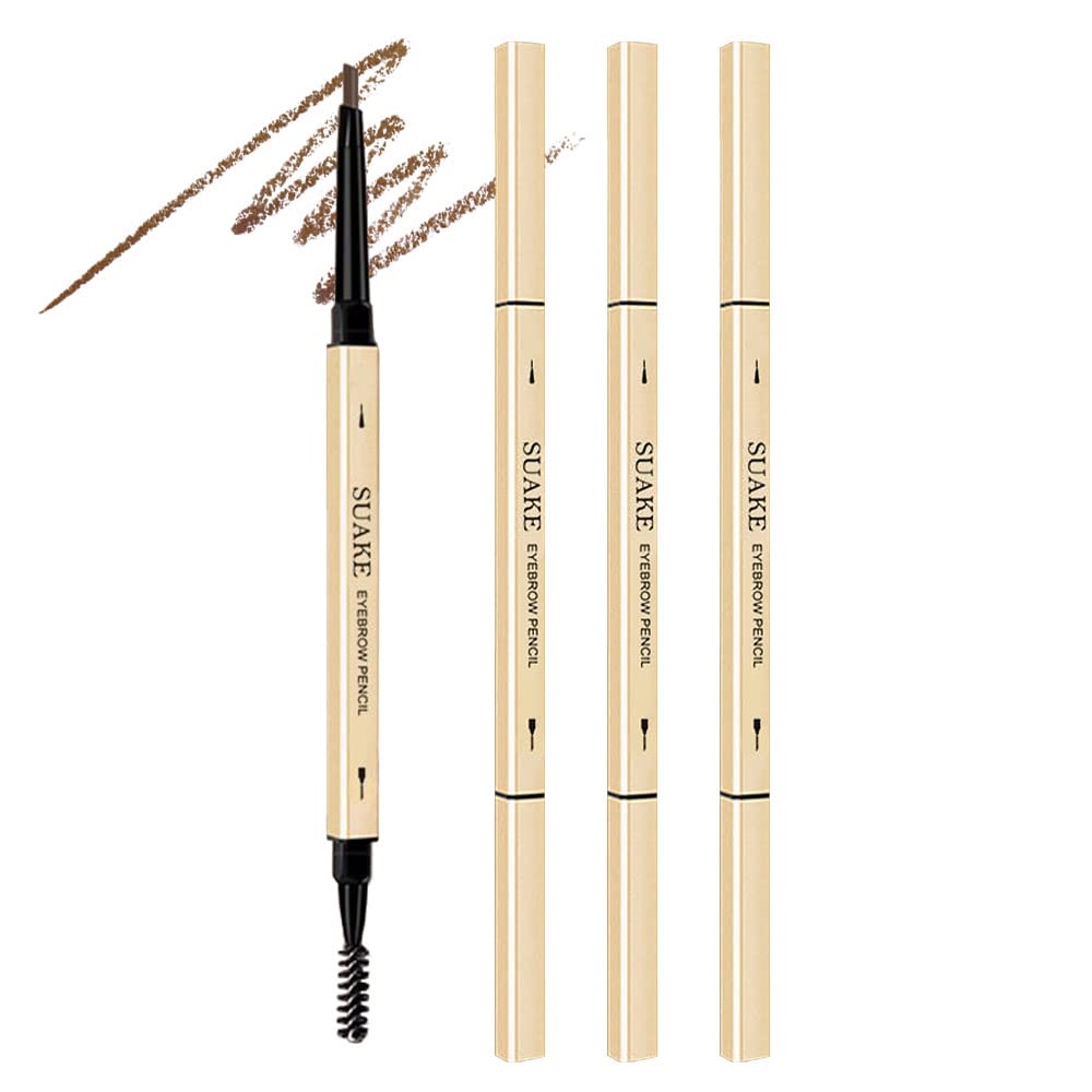 AMY’S DIARY Lápiz retráctil de cejas marrón, 3 piezas, cepillo de cejas de doble cara, punta fina, formas, define, flapiz para maquillaje de cejas
