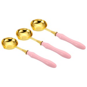 PATIKIL Cuchara de sellado de cera de 4 pulgadas, 3 cucharas de fusión de sellado de cera de latón, mango largo vintage de madera para sello de PATIKIL Cuchara de sellado de cera de 4 pulgadas, 3 cucharas de fusión de sellado de cera de latón, mango largo vintage de madera para sello de