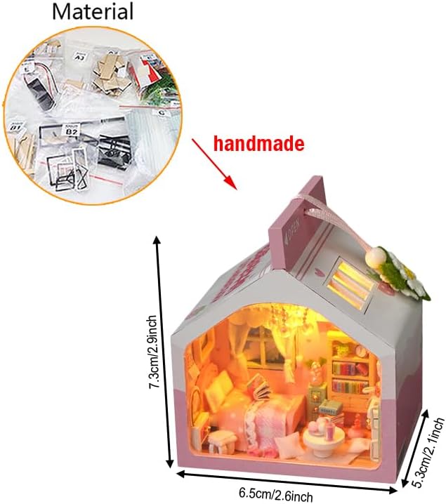 Kit de casa de muñecas en miniatura, kit de modelo de casa de muñecas de madera en miniatura con luz LED para adolescentes y adultos para construir