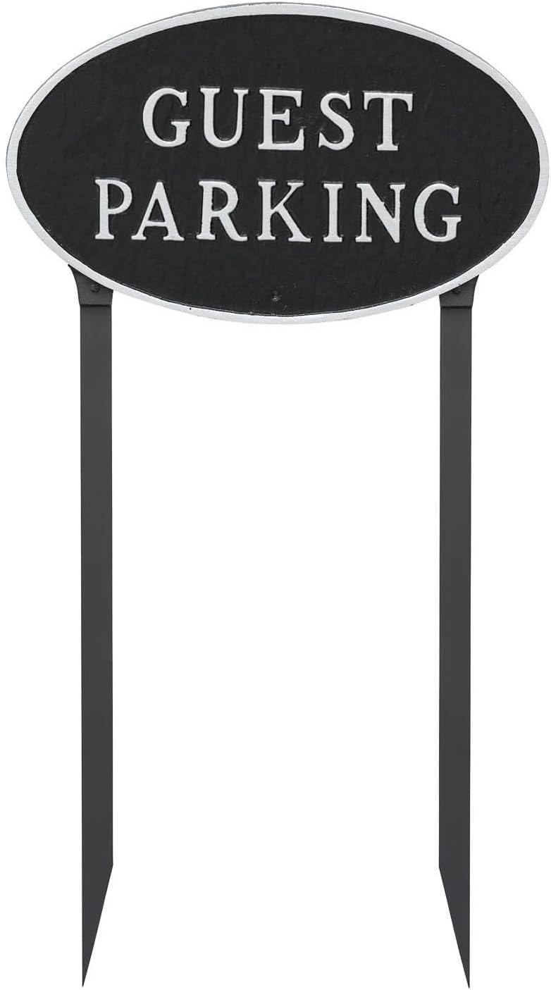 Placa ovalada de metal fundido para aparcamiento de invitados – Placa de exhibición de pared o césped – Señal de estacionamiento – Placa de negocios