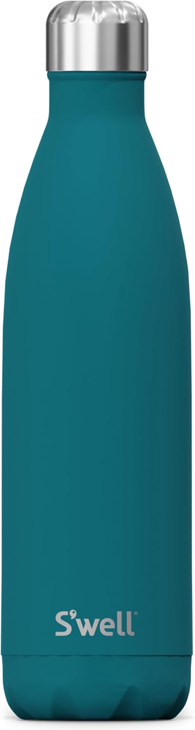 S’well Botella de agua de acero inoxidable, 25 onzas, azul pavo real, recipientes aislados al vacío de triple capa que mantiene las bebidas frías
