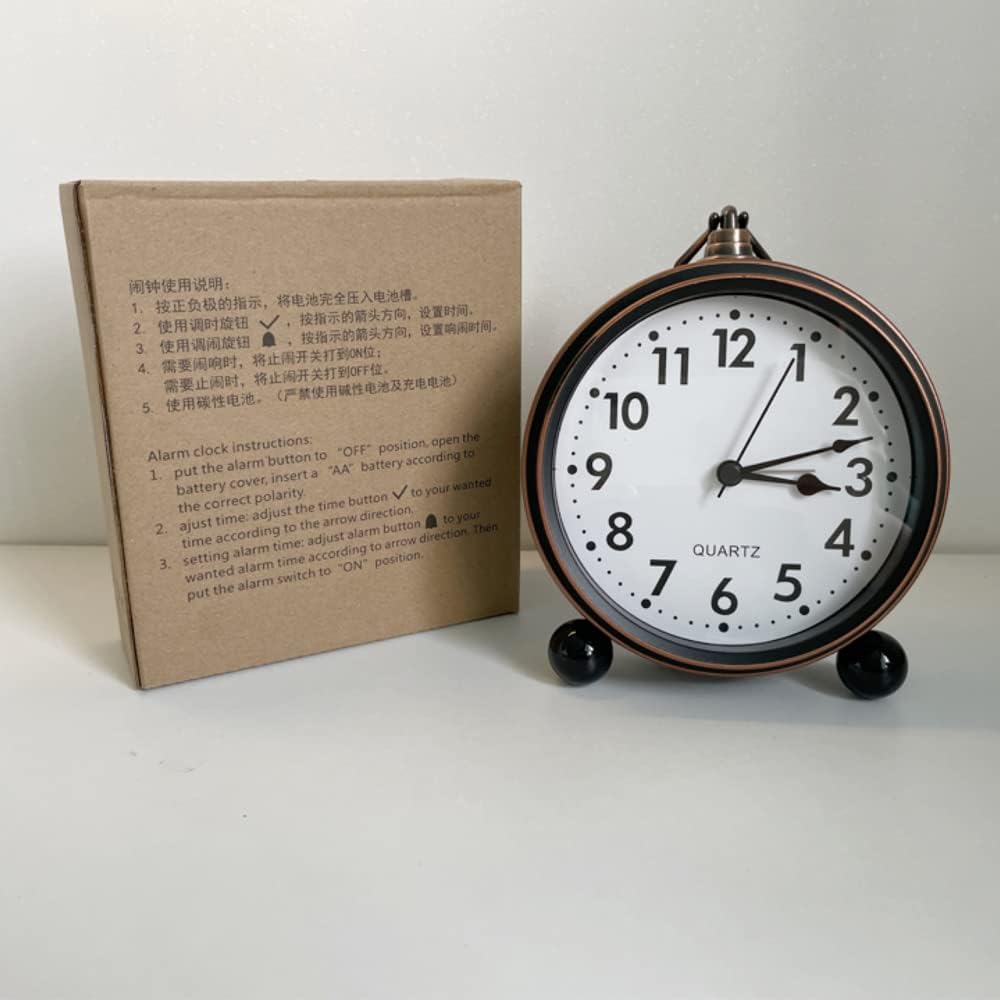 Reloj despertador de metal vintage, reloj de escritorio silencioso de 5.3 pulgadas, fácil de leer, reloj de escritorio silencioso para colgar en la