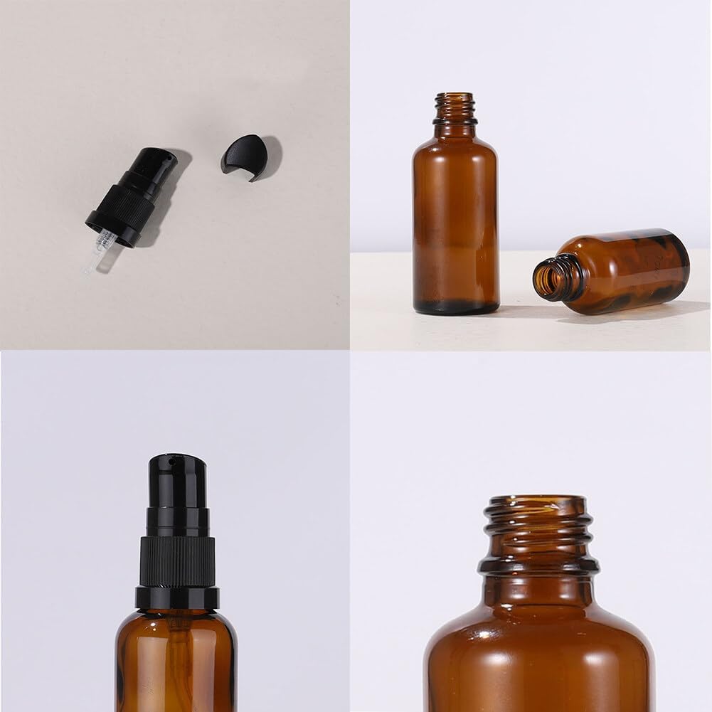 6 botellas de loción de vidrio ámbar de 1.0 fl oz1 oz vacías recargables para maquillaje cosmético, tamaño de viaje, dispensador de frascos para