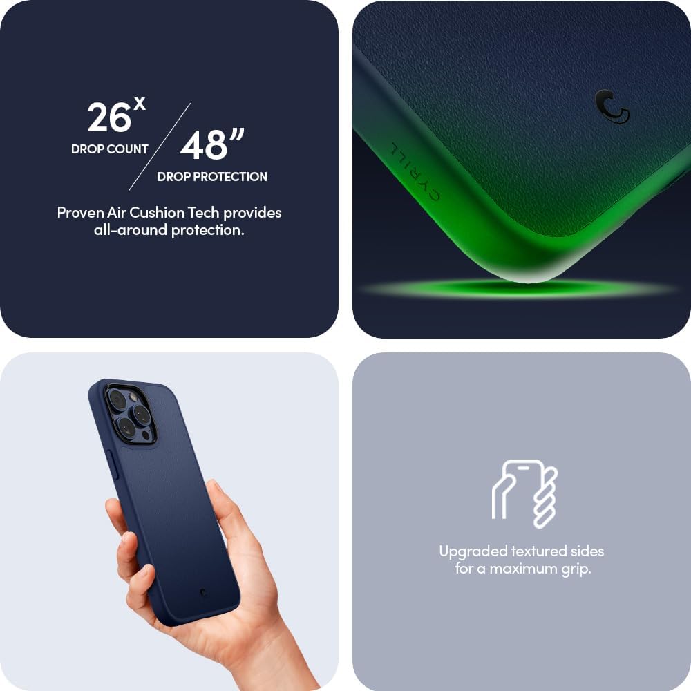 CYRILL Kajuk Mag – Funda de cuero compatible con iPhone 15 Pro Max (2023), funda de cuero vegano de alta calidad, color azul con forro protector de