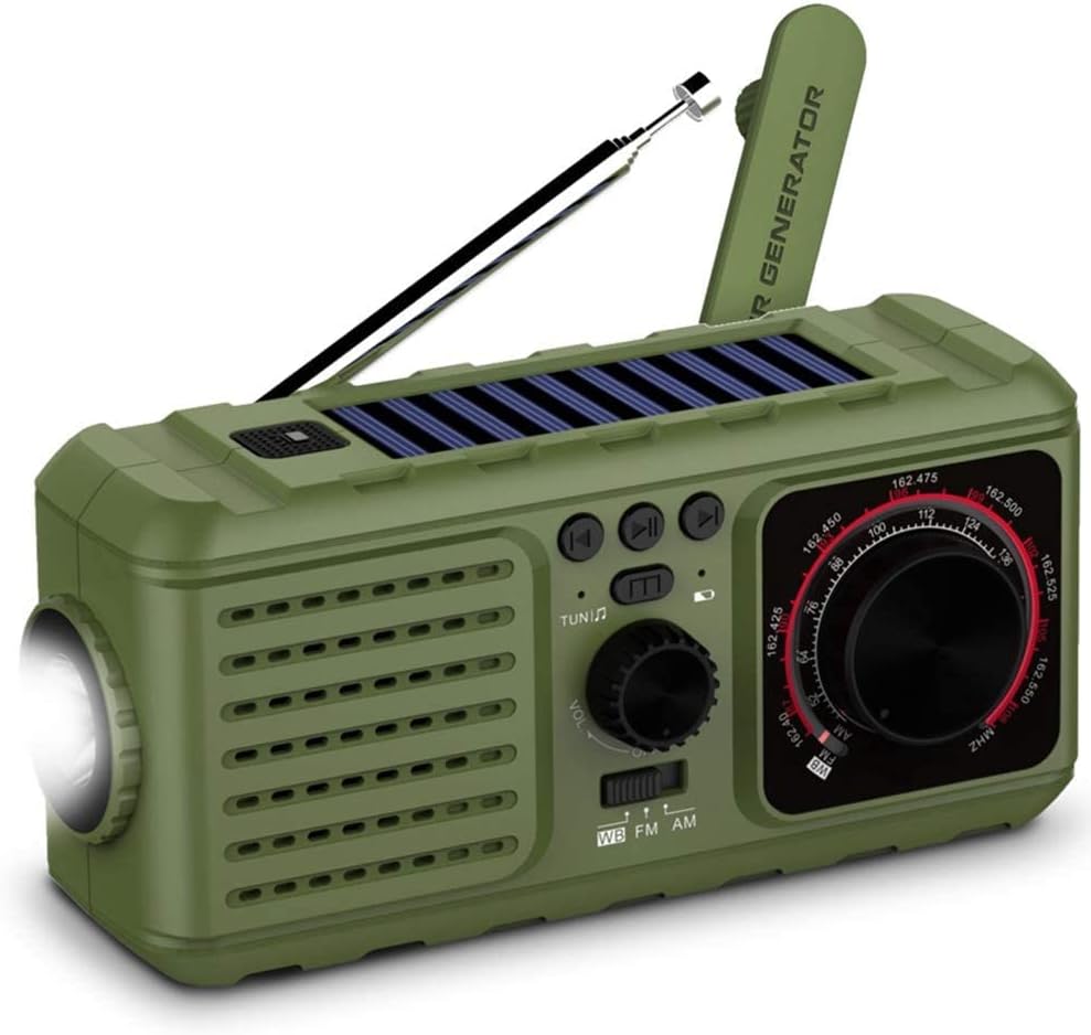 Radio de emergencia solar 3 en 1 al aire libre – manivela NOAA radio portátil meteorológica – Banco de energía de 2200 mAh cargador USB linternas