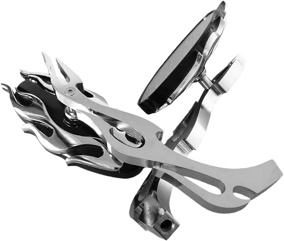 HTTMT MT350-02- Espejo retrovisor estilo llama motocicleta Compatible con cualquier crucero chopper personalizado cromo