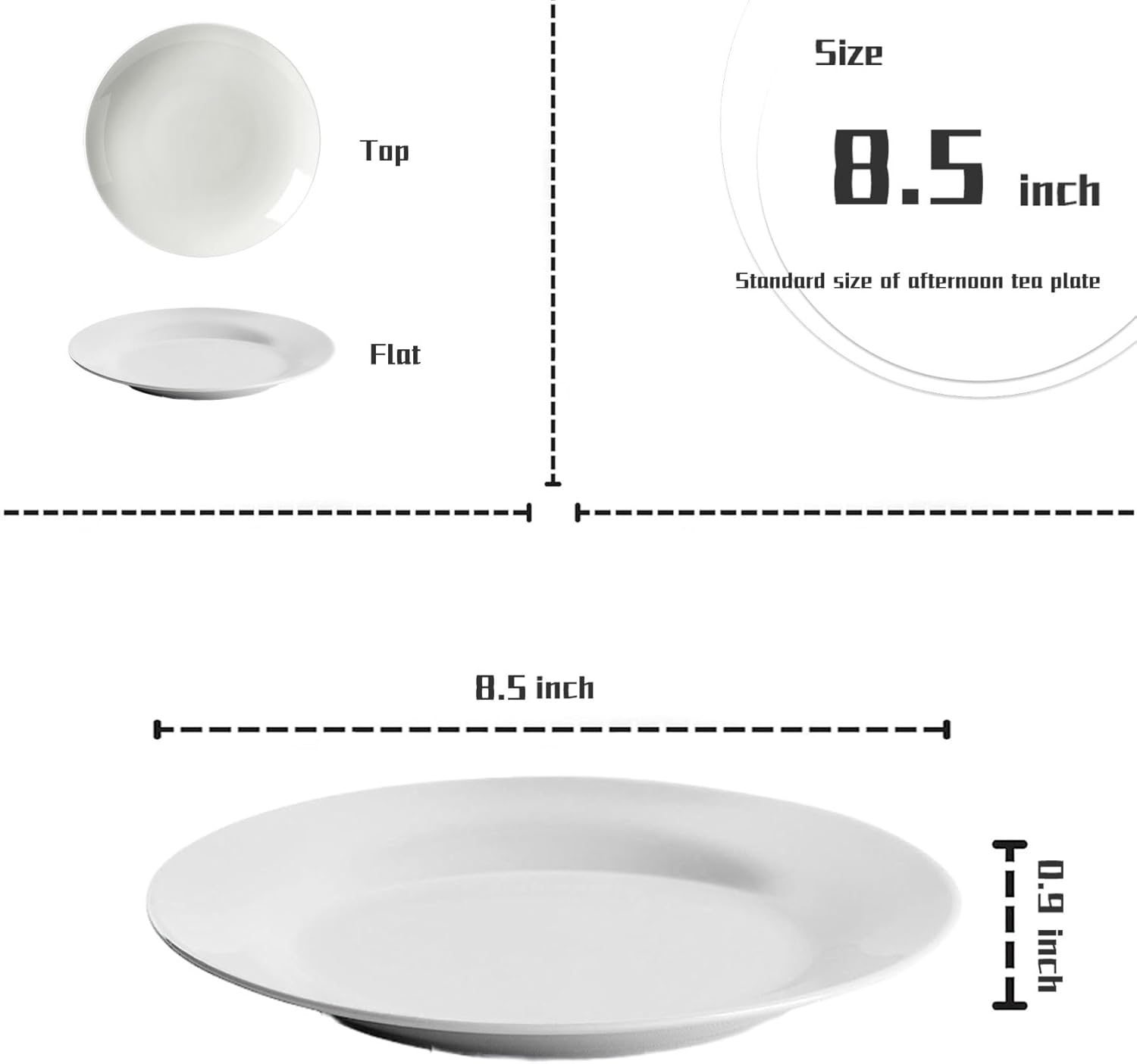 Tienda – Juego de platos llanos blancos de 8 piezas, triple capa resistente al vidrio y al astillado, platos redondos ligeros, plato de postre,