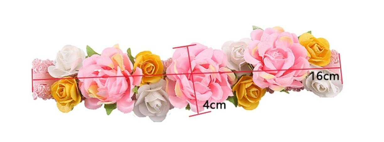 Diadema de flores de rosas coloridas para bebé niña para fiesta de cumpleaños, viajes, vacaciones, fotografía, accesorios para el cabello (blanco)