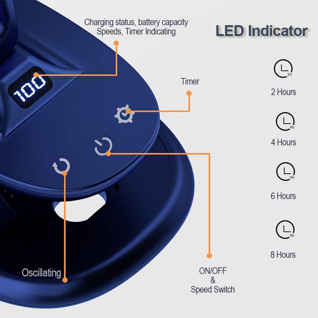 Ventiladores de mesa portátiles de 5 pulgadas con clip, cabezal oscilante de 120, arribaabajo, indicador LED ajustable, ajuste de temporizador,