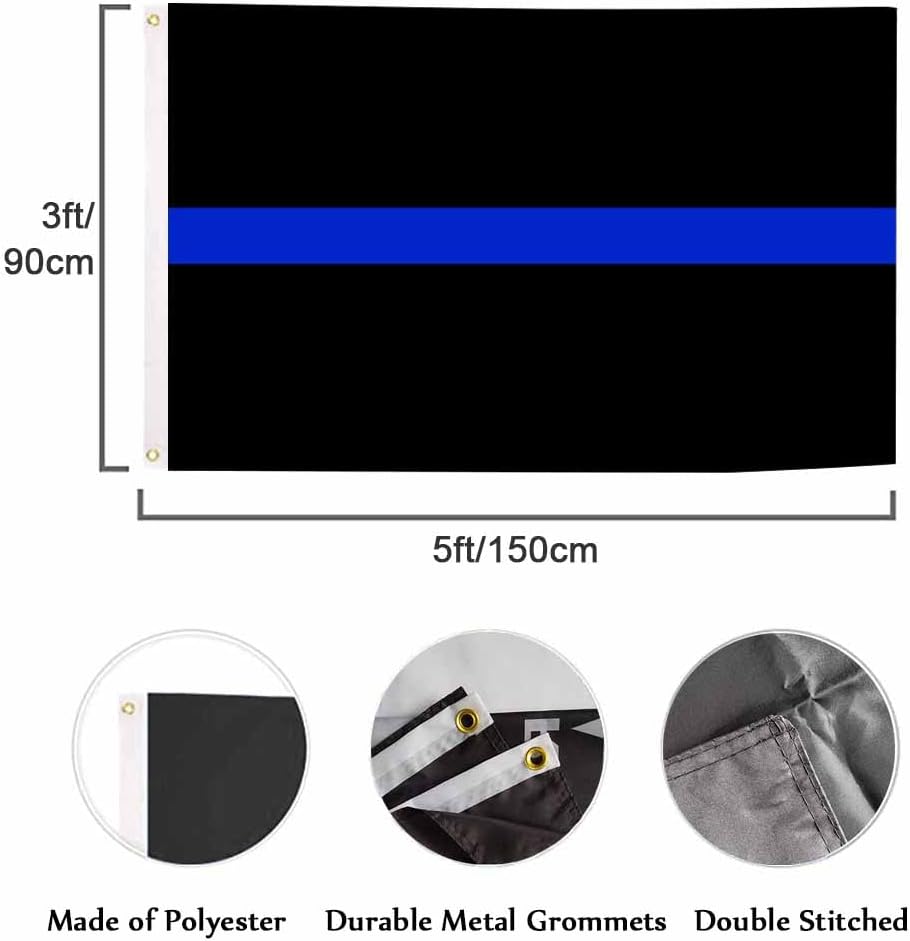 Swono Bandera delgada de línea azul de 3 x 5 pies, bandera de policía simple de doble cara con ojales de latón