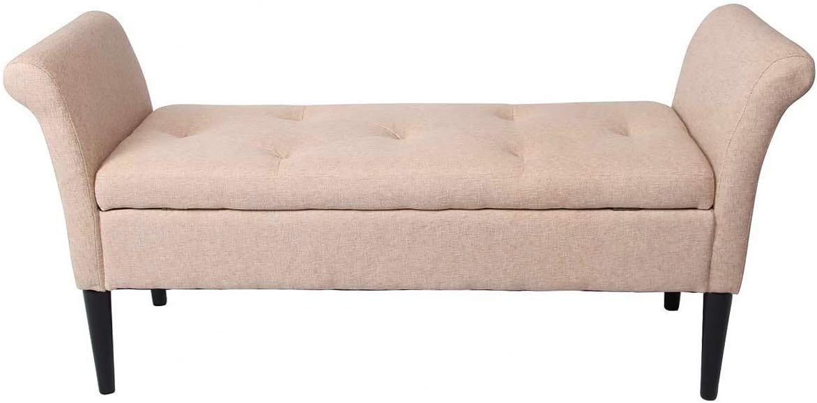 Awonde Banco otomano de almacenamiento con brazos tapizado copetudo para dormitorio, entrada, sala de estar, tela marrón