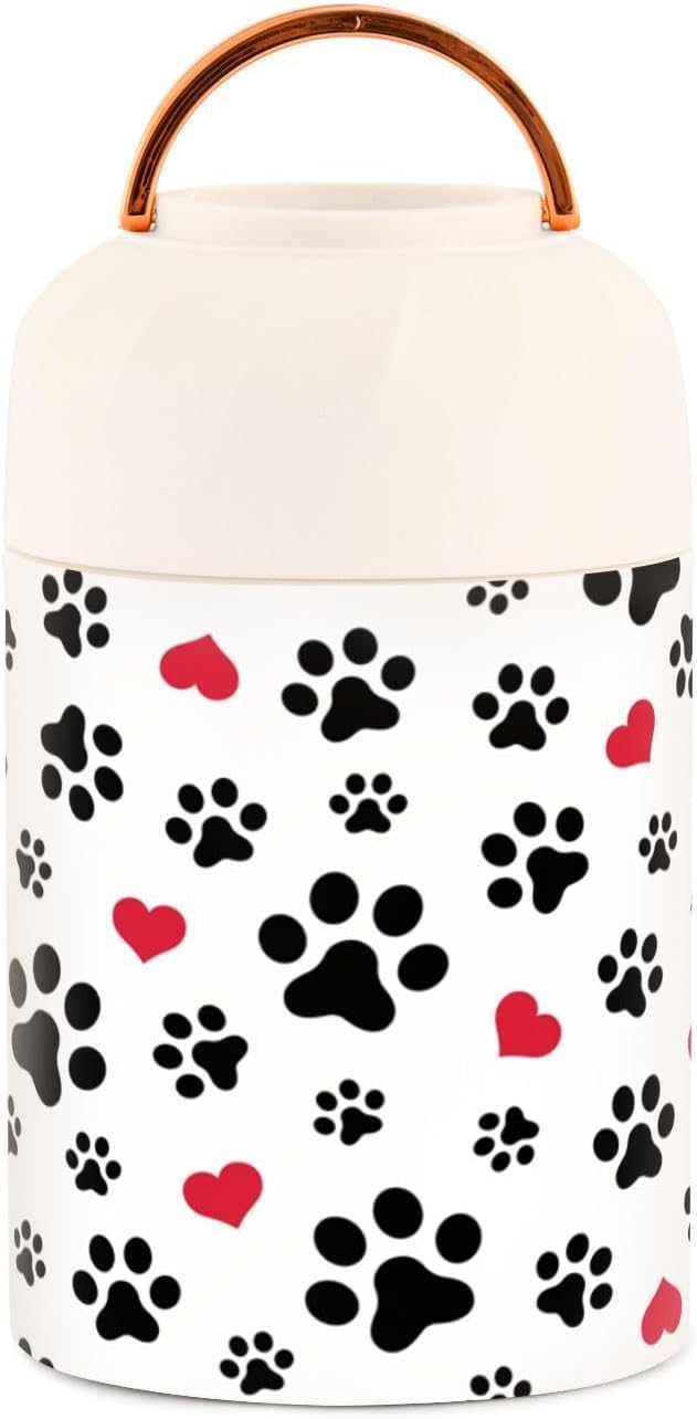 Tarro de comida aislado al vacío de 17 onzas, con diseño de pata de perro, pata de gato, termo de acero inoxidable para comida caliente y sopa con