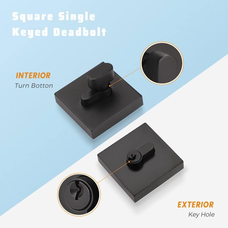 KNOBWELL Cerradura cuadrada contemporánea de un solo cilindro para puerta de entrada de puerta delantera, cerradura de puerta delantera con llave
