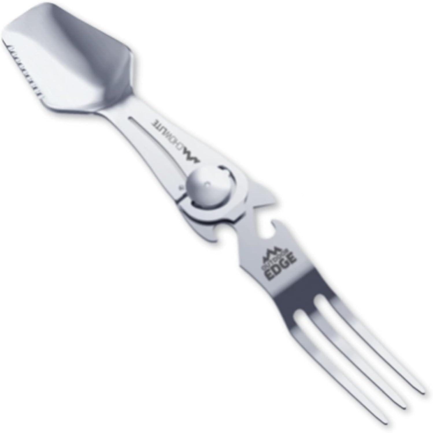 Outdoor Edge Chowlite – Multiherramienta para comer con tenedor plegable, cuchara, abrebotellas, abrelatas y destornillador, 100% acero inoxidable,