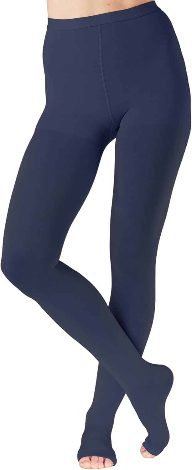 Pantimedias de compresión para mujer de 20-30 mmHg con punta abierta, mallas de compresión de cintura alta ancha para mujer, circulación de venas